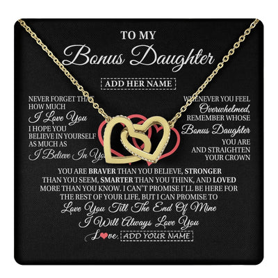 Interlocking Hearts Necklace 18K Yellow Gold Finish | 1 | Personalized To My Bonus Daughter Birthday Gifts From Stepmother Stepdad Always Love You Stepdaughter Gifts Necklace Christmas Custom Gift Box Message Card | teecentury.myshopify