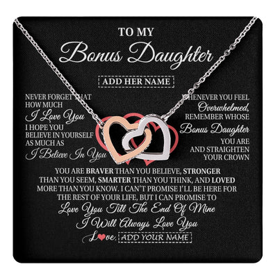 Interlocking Hearts Necklace Stainless Steel & Rose Gold Finish | 1 | Personalized To My Bonus Daughter Birthday Gifts From Stepmother Stepdad Always Love You Stepdaughter Gifts Necklace Christmas Custom Gift Box Message Card | teecentury.myshopify