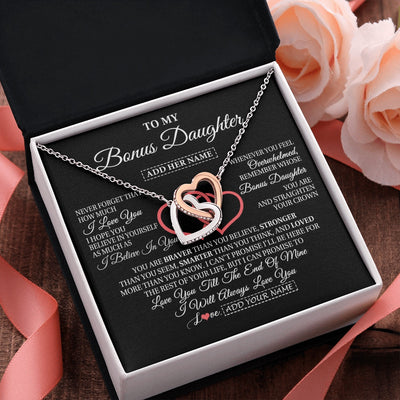 Interlocking Hearts Necklace Stainless Steel & Rose Gold Finish | 2 | Personalized To My Bonus Daughter Birthday Gifts From Stepmother Stepdad Always Love You Stepdaughter Gifts Necklace Christmas Custom Gift Box Message Card | teecentury.myshopify