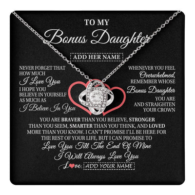 Love Knot Necklace 14K White Gold Finish | 1 | Personalized To My Bonus Daughter Birthday Gifts From Stepmother Stepdad Always Love You Stepdaughter Gifts Necklace Christmas Custom Gift Box Message Card | teecentury.myshopify