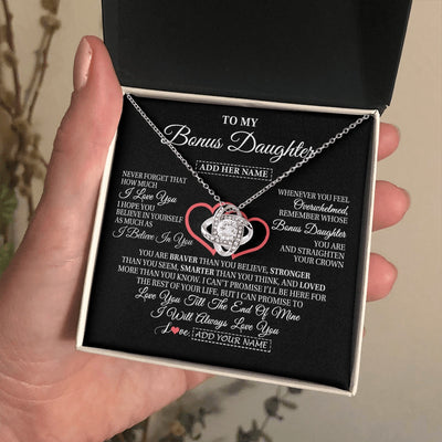 Love Knot Necklace 14K White Gold Finish | 2 | Personalized To My Bonus Daughter Birthday Gifts From Stepmother Stepdad Always Love You Stepdaughter Gifts Necklace Christmas Custom Gift Box Message Card | teecentury.myshopify