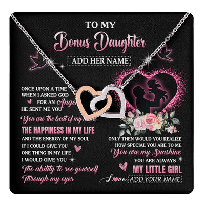 Interlocking Hearts Necklace Stainless Steel & Rose Gold Finish | 1 | Personalized To My Bonus Daughter From Stepdad Necklace Once Upon A Time Birthday Graduation Gifts For Stepdaughter Christmas Custom Gift Box Message Card | teecentury.myshopify