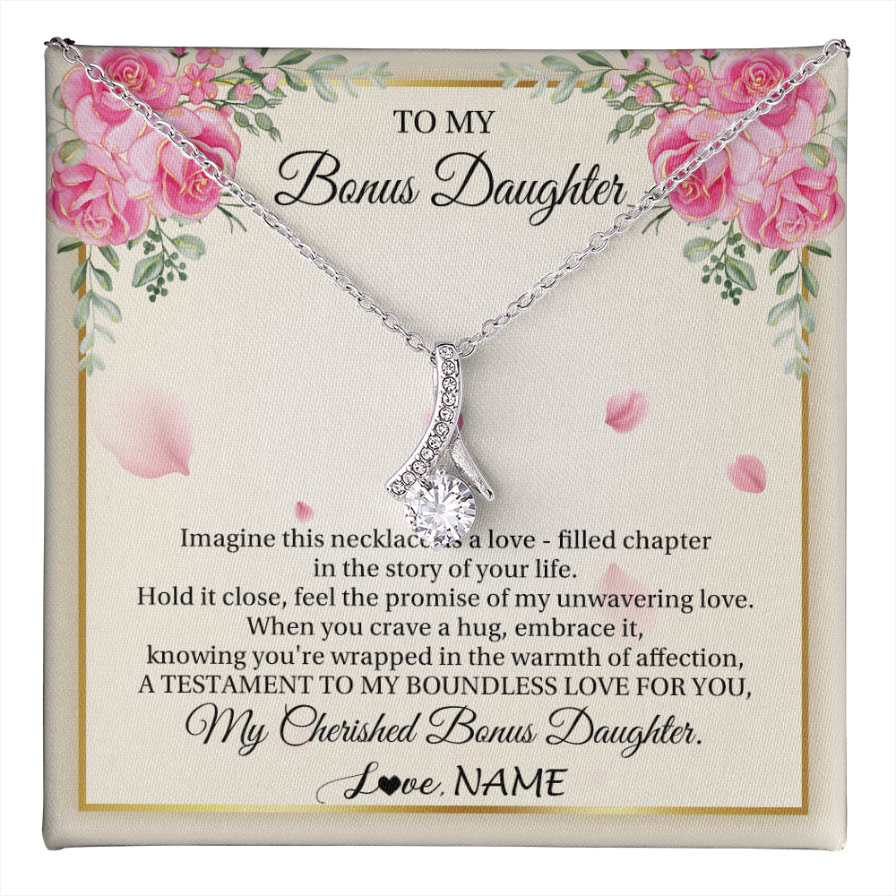 Alluring Beauty Necklace 14K White Gold Finish | 1 | Personalized To My Bonus Daughter From Stepmom Imagine This Necklace As A Love Stepddaughter Birthday Jewelry Christmas Customized Gift Box Message Card | teecentury