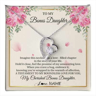 Forever Love Necklace 14K White Gold Finish | 1 | Personalized To My Bonus Daughter From Stepmom Imagine This Necklace As A Love Stepddaughter Birthday Jewelry Christmas Customized Gift Box Message Card | teecentury