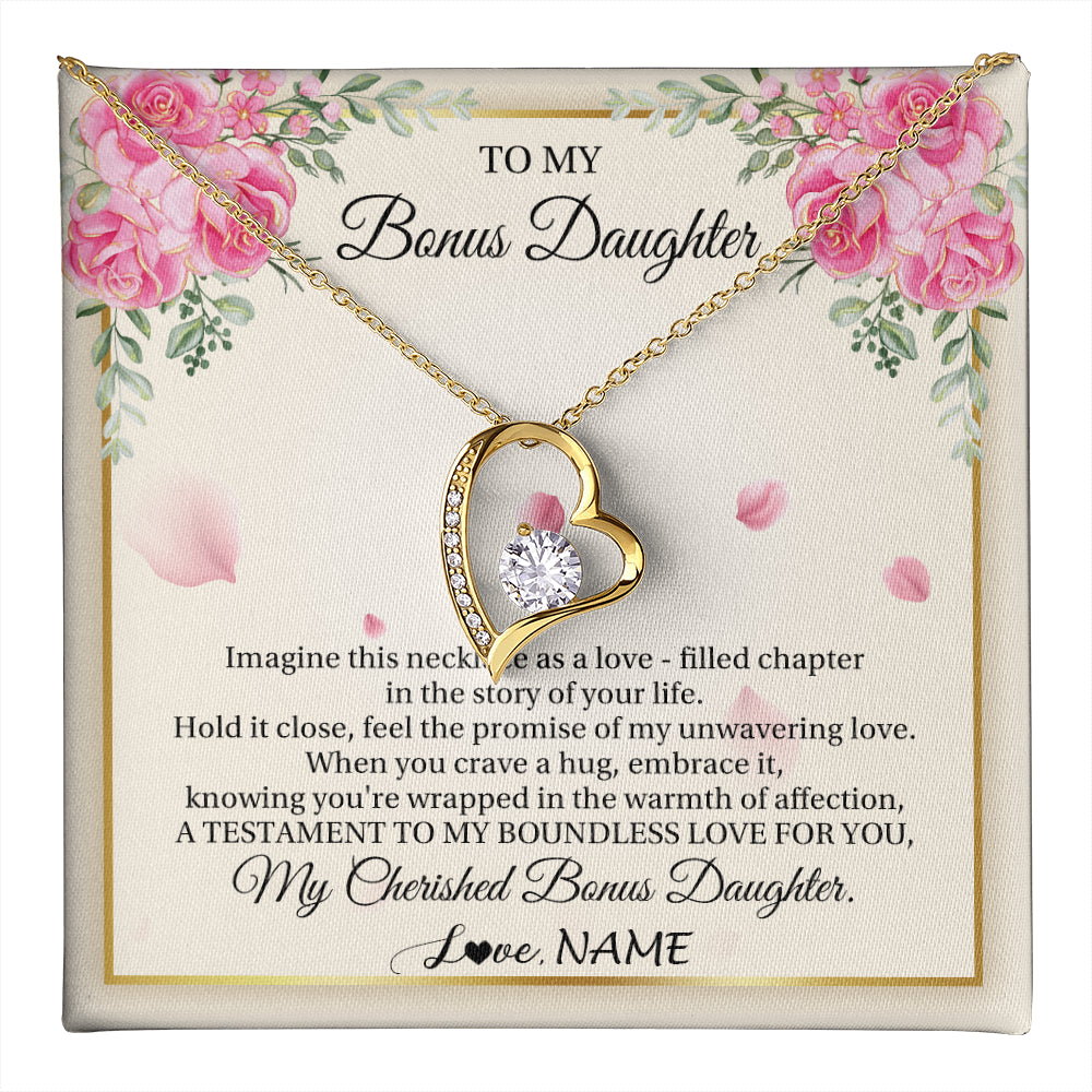 Forever Love Necklace 18K Yellow Gold Finish | 1 | Personalized To My Bonus Daughter From Stepmom Imagine This Necklace As A Love Stepddaughter Birthday Jewelry Christmas Customized Gift Box Message Card | teecentury