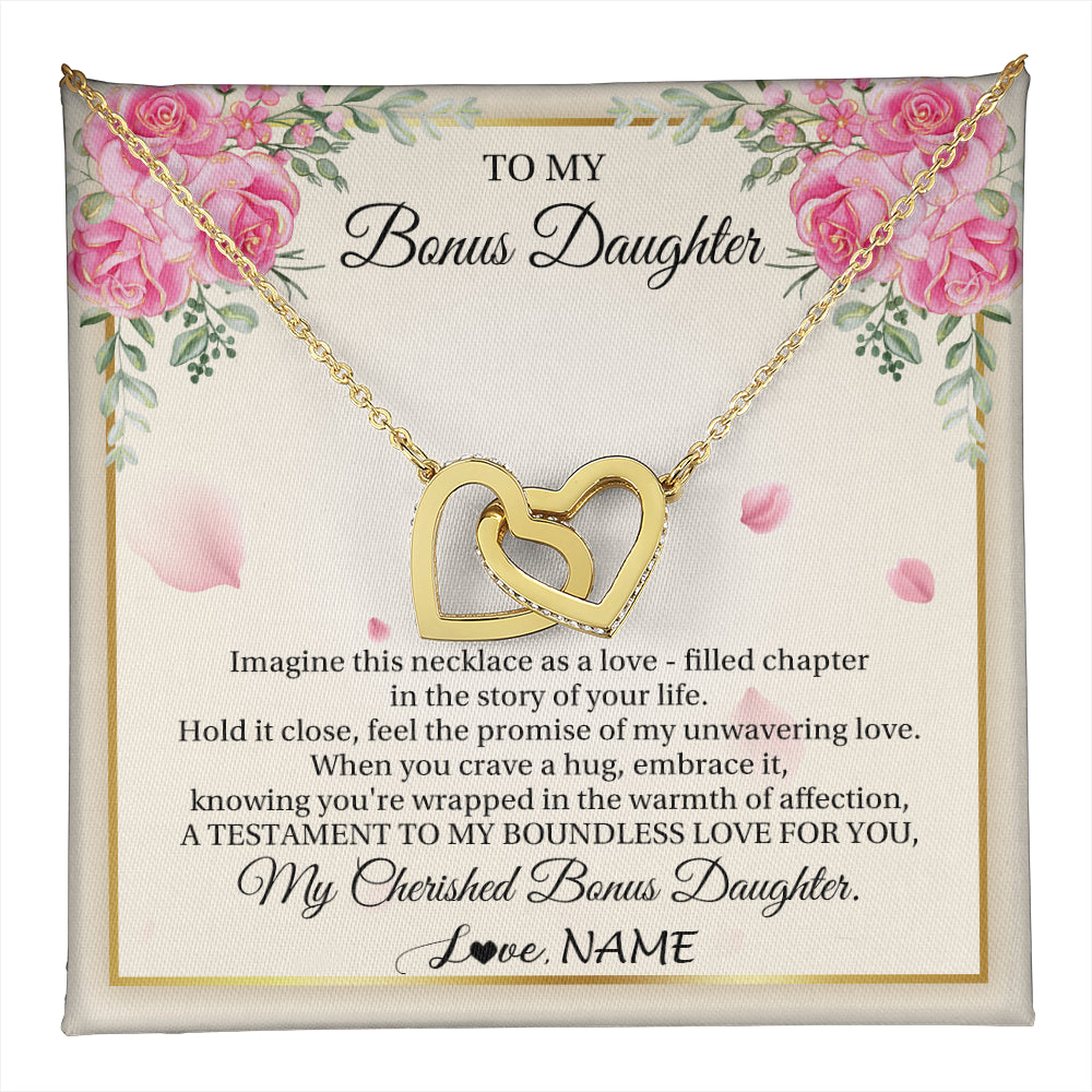 Interlocking Hearts Necklace 18K Yellow Gold Finish | 1 | Personalized To My Bonus Daughter From Stepmom Imagine This Necklace As A Love Stepddaughter Birthday Jewelry Christmas Customized Gift Box Message Card | teecentury