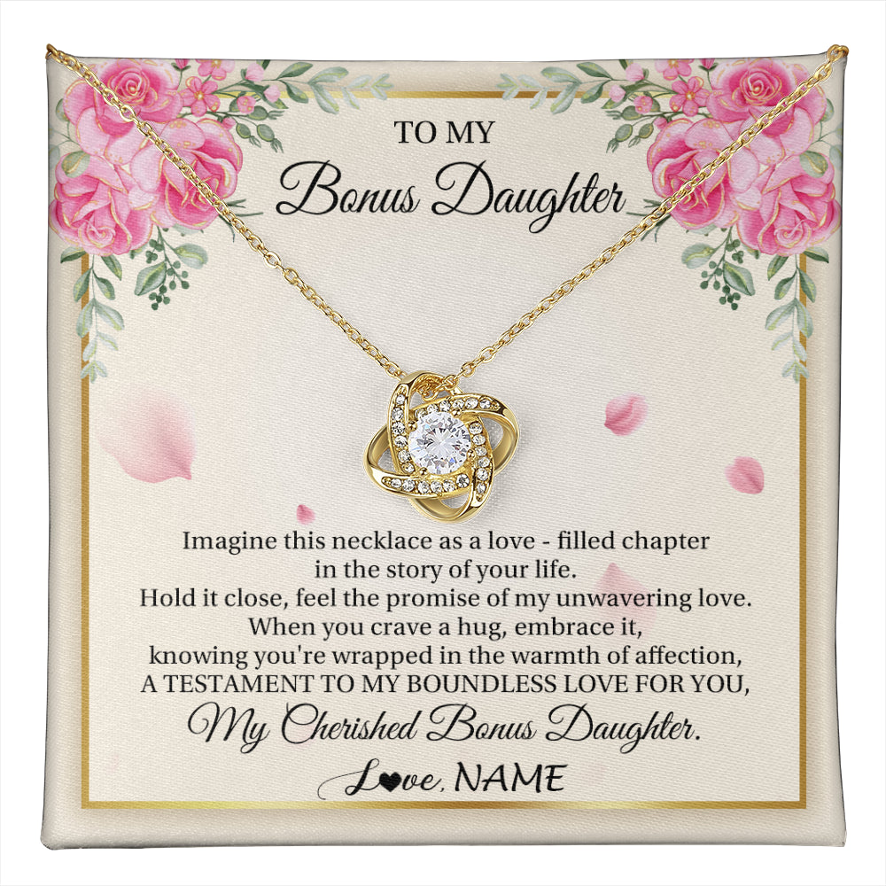 Love Knot Necklace 18K Yellow Gold Finish | 1 | Personalized To My Bonus Daughter From Stepmom Imagine This Necklace As A Love Stepddaughter Birthday Jewelry Christmas Customized Gift Box Message Card | teecentury