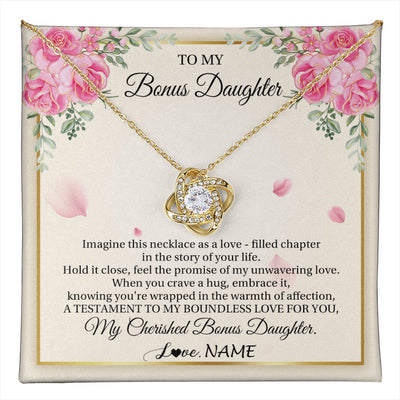 Love Knot Necklace 18K Yellow Gold Finish | 1 | Personalized To My Bonus Daughter From Stepmom Imagine This Necklace As A Love Stepddaughter Birthday Jewelry Christmas Customized Gift Box Message Card | teecentury