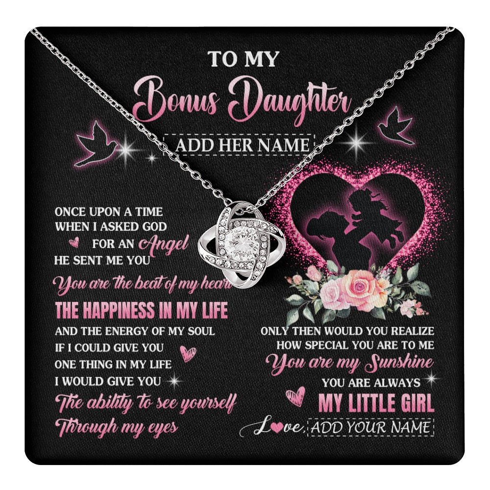 Love Knot Necklace 14K White Gold Finish | 1 | Personalized To My Bonus Daughter From Stepmom Necklace Once Upon A Time Birthday Graduation Gifts For Stepdaughter Christmas Custom Gift Box Message Card | teecentury.myshopify