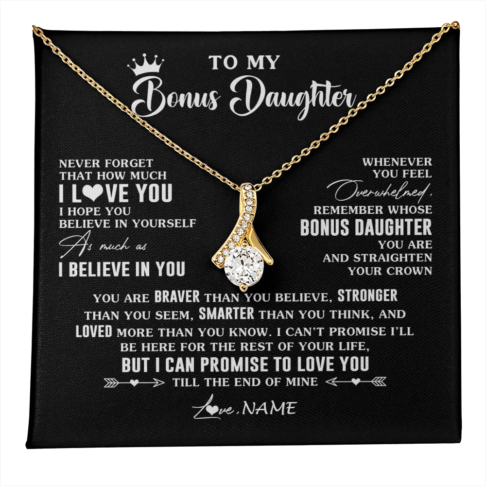 Alluring Beauty Necklace 18K Yellow Gold Finish | 1 | Personalized To My Bonus Daughter Gifs From Bonus Mom Necklace How Much I Love You Stepddaughter Birthday Gifts Christmas Customized Gift Box Message Card | teecentury