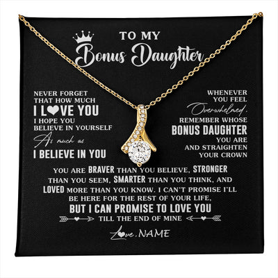 Alluring Beauty Necklace 18K Yellow Gold Finish | 1 | Personalized To My Bonus Daughter Gifs From Bonus Mom Necklace How Much I Love You Stepddaughter Birthday Gifts Christmas Customized Gift Box Message Card | teecentury