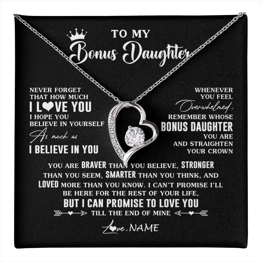 Forever Love Necklace 14K White Gold Finish | 1 | Personalized To My Bonus Daughter Gifs From Bonus Mom Necklace How Much I Love You Stepddaughter Birthday Gifts Christmas Customized Gift Box Message Card | teecentury