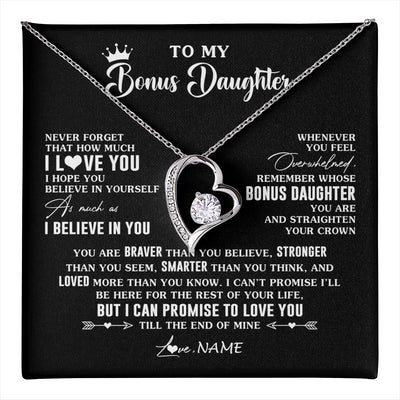Forever Love Necklace 14K White Gold Finish | 1 | Personalized To My Bonus Daughter Gifs From Bonus Mom Necklace How Much I Love You Stepddaughter Birthday Gifts Christmas Customized Gift Box Message Card | teecentury