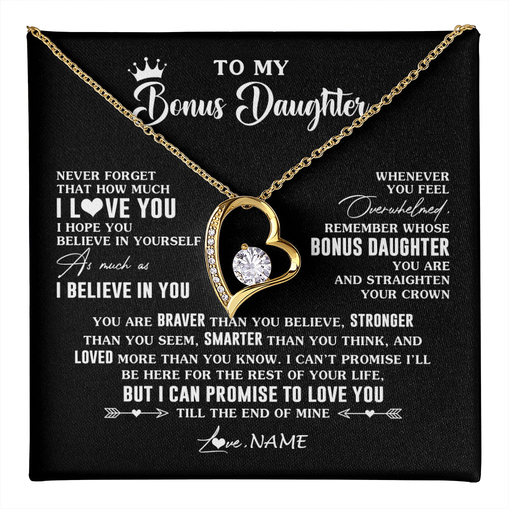 Forever Love Necklace 18K Yellow Gold Finish | 1 | Personalized To My Bonus Daughter Gifs From Bonus Mom Necklace How Much I Love You Stepddaughter Birthday Gifts Christmas Customized Gift Box Message Card | teecentury