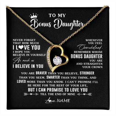 Forever Love Necklace 18K Yellow Gold Finish | 1 | Personalized To My Bonus Daughter Gifs From Bonus Mom Necklace How Much I Love You Stepddaughter Birthday Gifts Christmas Customized Gift Box Message Card | teecentury