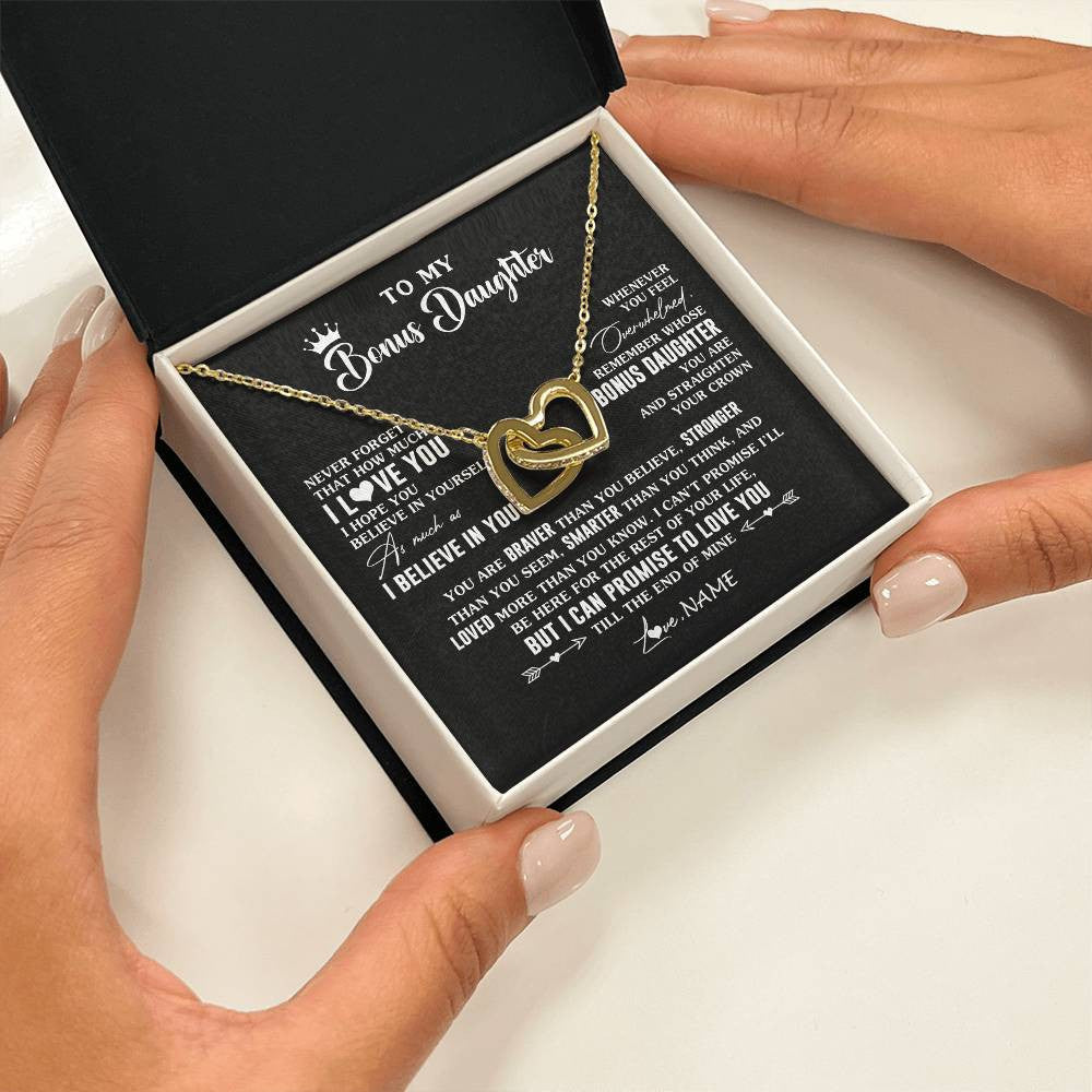 Interlocking Hearts Necklace 18K Yellow Gold Finish | 2 | Personalized To My Bonus Daughter Gifs From Bonus Mom Necklace How Much I Love You Stepddaughter Birthday Gifts Christmas Customized Gift Box Message Card | teecentury