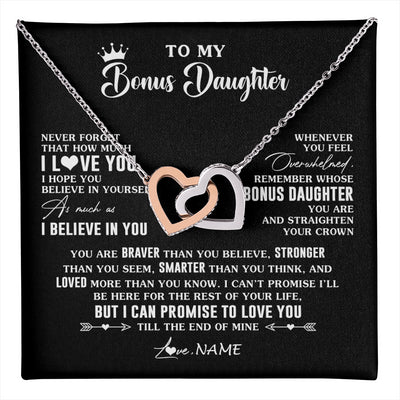 Interlocking Hearts Necklace Stainless Steel & Rose Gold Finish | 1 | Personalized To My Bonus Daughter Gifs From Bonus Mom Necklace How Much I Love You Stepddaughter Birthday Gifts Christmas Customized Gift Box Message Card | teecentury