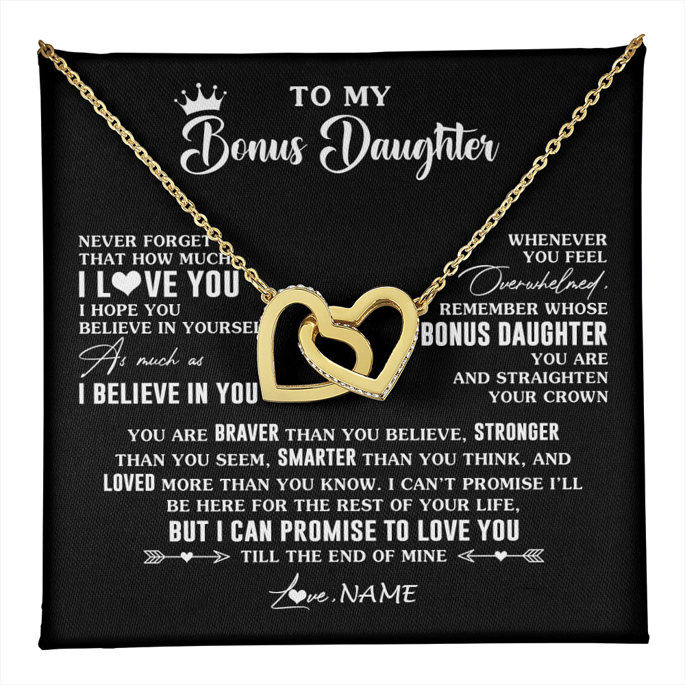 Interlocking Hearts Necklace 18K Yellow Gold Finish | 1 | Personalized To My Bonus Daughter Gifs From Bonus Mom Necklace How Much I Love You Stepddaughter Birthday Gifts Christmas Customized Gift Box Message Card | teecentury