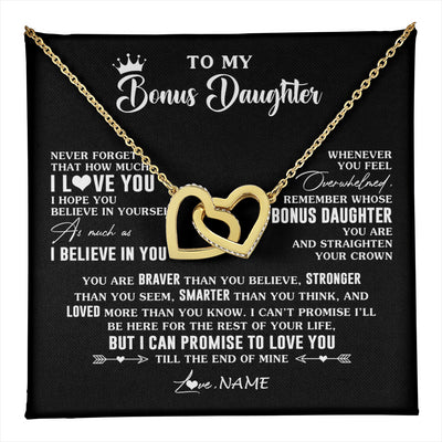 Interlocking Hearts Necklace 18K Yellow Gold Finish | 1 | Personalized To My Bonus Daughter Gifs From Bonus Mom Necklace How Much I Love You Stepddaughter Birthday Gifts Christmas Customized Gift Box Message Card | teecentury