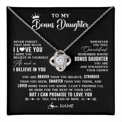 Love Knot Necklace 14K White Gold Finish | 1 | Personalized To My Bonus Daughter Gifs From Bonus Mom Necklace How Much I Love You Stepddaughter Birthday Gifts Christmas Customized Gift Box Message Card | teecentury