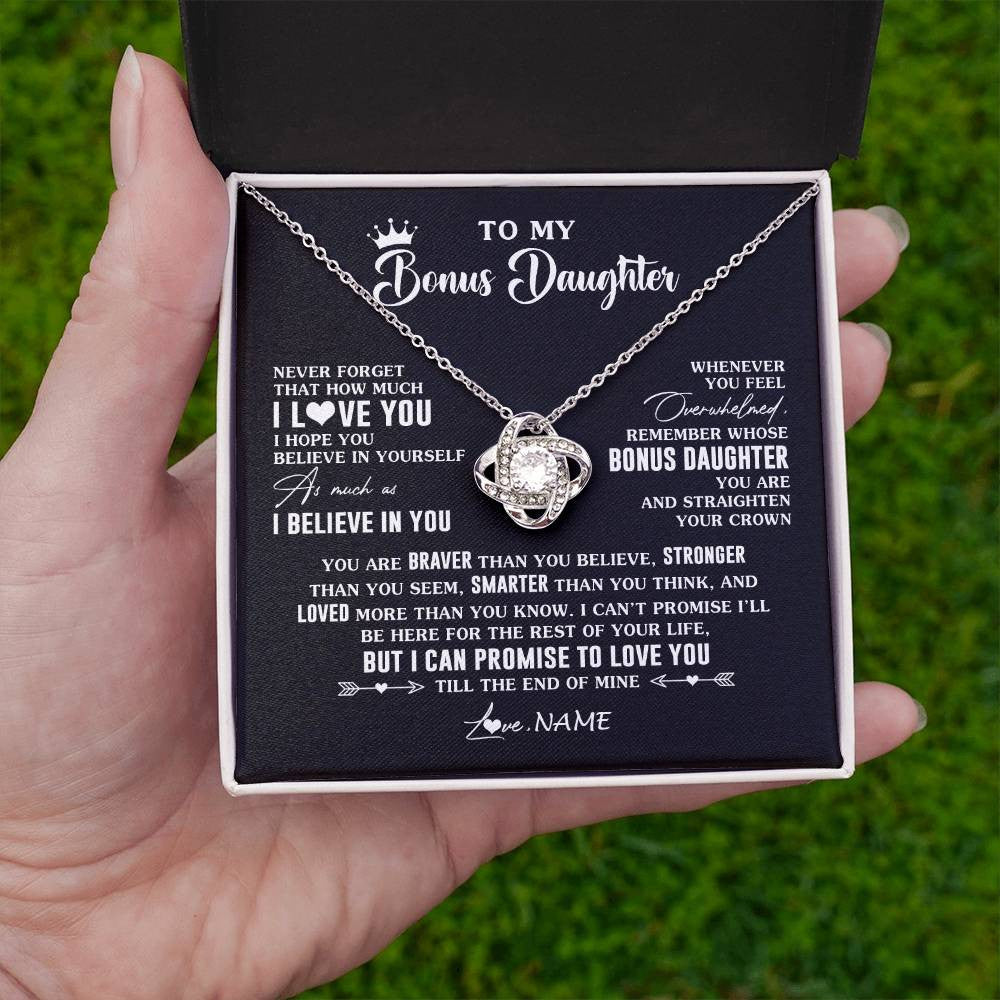 Love Knot Necklace 14K White Gold Finish | 2 | Personalized To My Bonus Daughter Gifs From Bonus Mom Necklace How Much I Love You Stepddaughter Birthday Gifts Christmas Customized Gift Box Message Card | teecentury