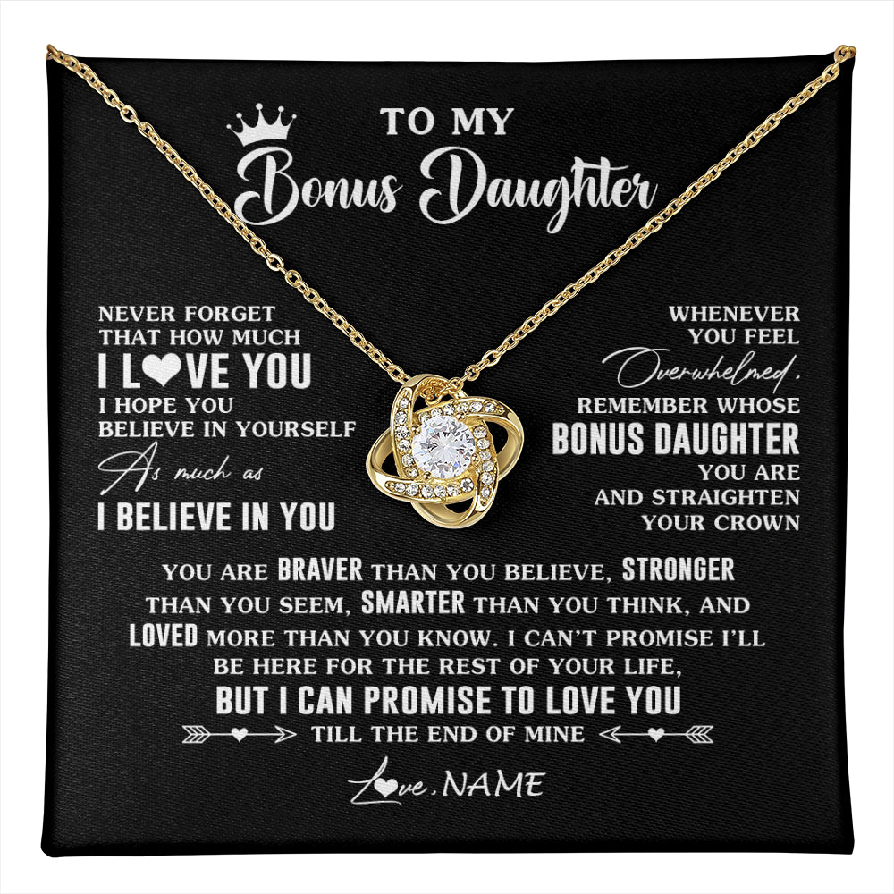 Love Knot Necklace 18K Yellow Gold Finish | 1 | Personalized To My Bonus Daughter Gifs From Bonus Mom Necklace How Much I Love You Stepddaughter Birthday Gifts Christmas Customized Gift Box Message Card | teecentury