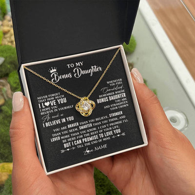 Love Knot Necklace 18K Yellow Gold Finish | 2 | Personalized To My Bonus Daughter Gifs From Bonus Mom Necklace How Much I Love You Stepddaughter Birthday Gifts Christmas Customized Gift Box Message Card | teecentury