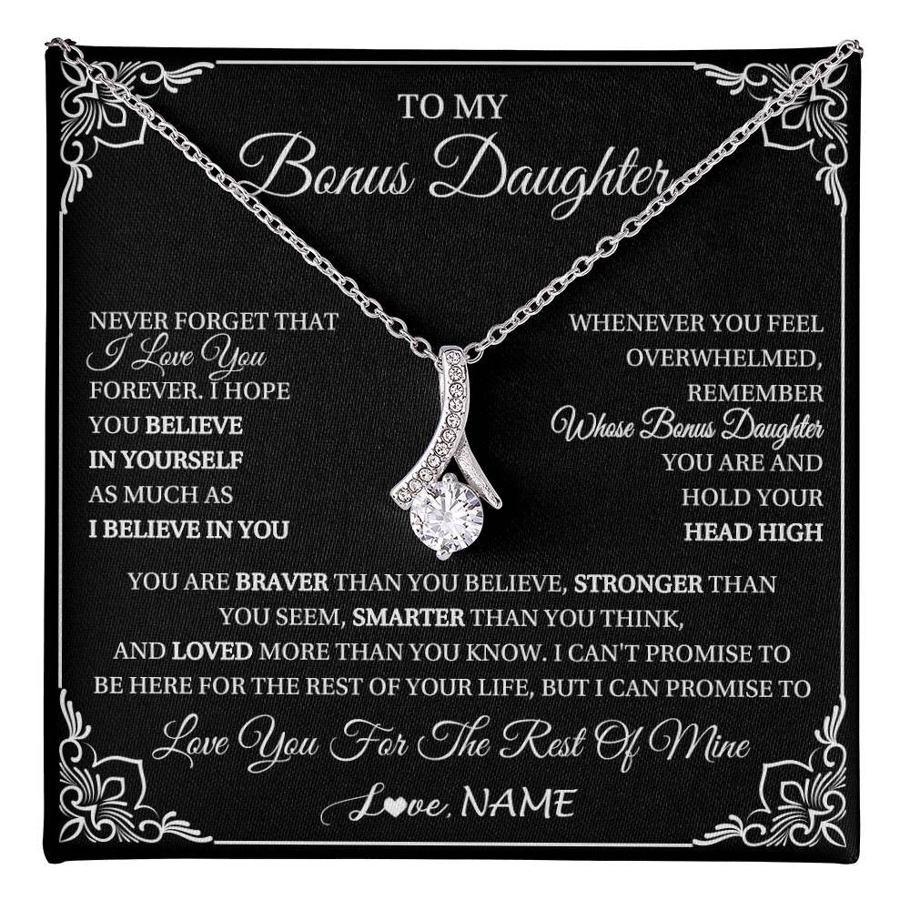 Alluring Beauty Necklace 14K White Gold Finish | 1 | Personalized To My Bonus Daughter Gift From Stepmom Dad Necklace I Love You Believe In You Birthday Gifts Christmas Customized Gift Box Message Card | teecentury