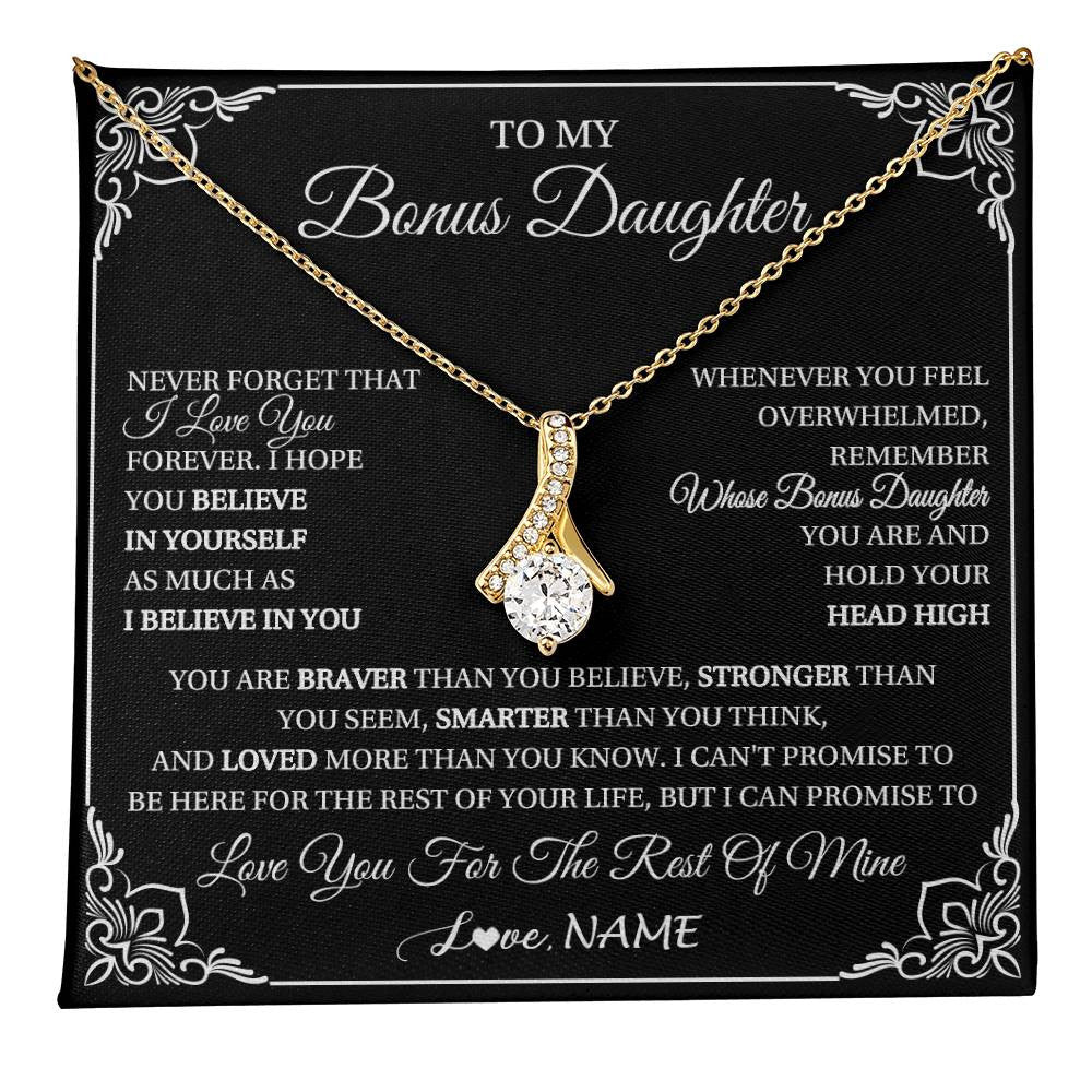 Alluring Beauty Necklace 18K Yellow Gold Finish | 1 | Personalized To My Bonus Daughter Gift From Stepmom Dad Necklace I Love You Believe In You Birthday Gifts Christmas Customized Gift Box Message Card | teecentury