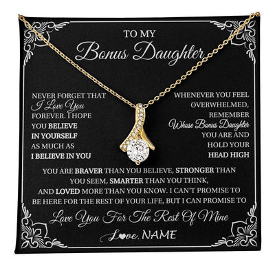 Alluring Beauty Necklace 18K Yellow Gold Finish | 1 | Personalized To My Bonus Daughter Gift From Stepmom Dad Necklace I Love You Believe In You Birthday Gifts Christmas Customized Gift Box Message Card | teecentury