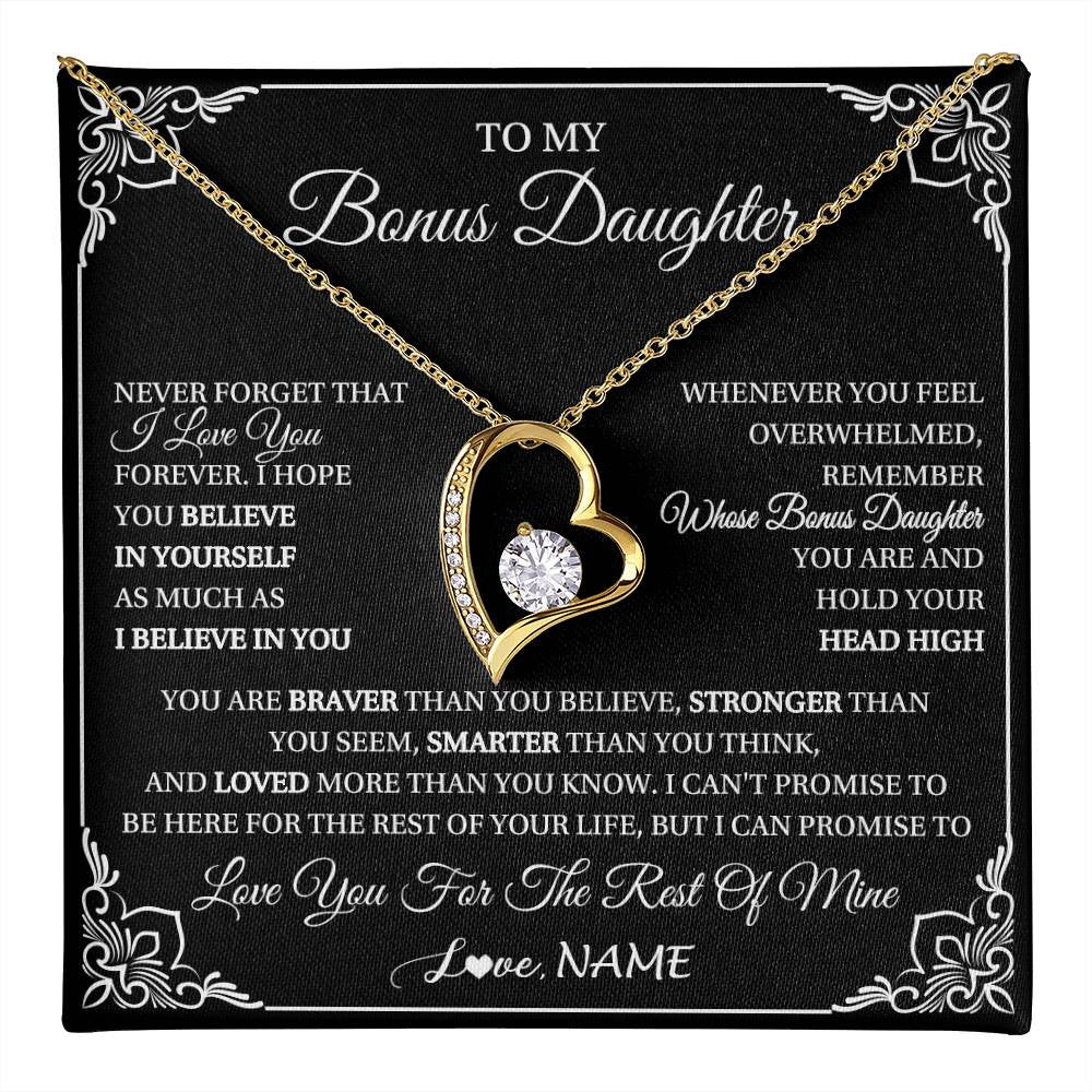Forever Love Necklace 18K Yellow Gold Finish | 1 | Personalized To My Bonus Daughter Gift From Stepmom Dad Necklace I Love You Believe In You Birthday Gifts Christmas Customized Gift Box Message Card | teecentury