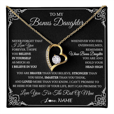 Forever Love Necklace 18K Yellow Gold Finish | 1 | Personalized To My Bonus Daughter Gift From Stepmom Dad Necklace I Love You Believe In You Birthday Gifts Christmas Customized Gift Box Message Card | teecentury