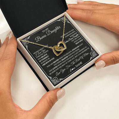 Interlocking Hearts Necklace 18K Yellow Gold Finish | 2 | Personalized To My Bonus Daughter Gift From Stepmom Dad Necklace I Love You Believe In You Birthday Gifts Christmas Customized Gift Box Message Card | teecentury