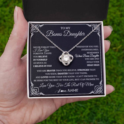 Love Knot Necklace 14K White Gold Finish | 2 | Personalized To My Bonus Daughter Gift From Stepmom Dad Necklace I Love You Believe In You Birthday Gifts Christmas Customized Gift Box Message Card | teecentury