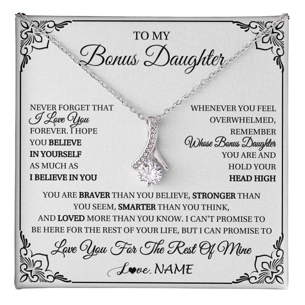 Alluring Beauty Necklace 14K White Gold Finish | 1 | Personalized To My Bonus Daughter Gift Necklace From Stepmom Dad I Love You Believe In You Birthday Gifts Christmas Customized Gift Box Message Card | teecentury