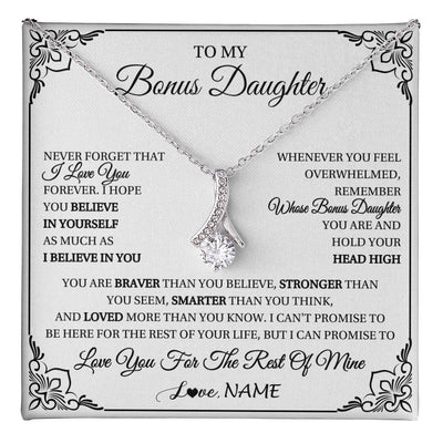 Alluring Beauty Necklace 14K White Gold Finish | 1 | Personalized To My Bonus Daughter Gift Necklace From Stepmom Dad I Love You Believe In You Birthday Gifts Christmas Customized Gift Box Message Card | teecentury