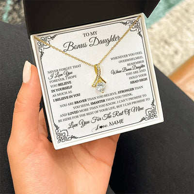 Alluring Beauty Necklace 18K Yellow Gold Finish | 2 | Personalized To My Bonus Daughter Gift Necklace From Stepmom Dad I Love You Believe In You Birthday Gifts Christmas Customized Gift Box Message Card | teecentury