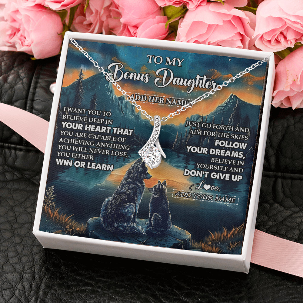 Alluring Beauty Necklace 14K White Gold Finish | 2 | Personalized To My Bonus Daughter Gifts From Step Mom Necklace Don't Give Up Wolf Gifts For Stepdaughter Birthday Graduation Christmas Gift Box Message Card | teecentury