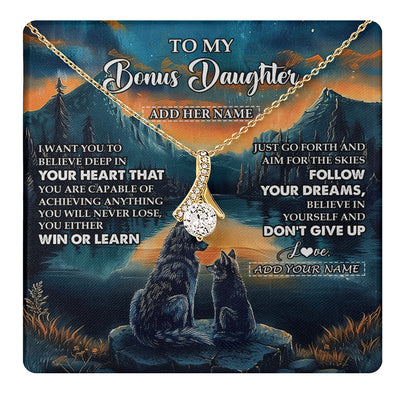 Alluring Beauty Necklace 18K Yellow Gold Finish | 1 | Personalized To My Bonus Daughter Gifts From Step Mom Necklace Don't Give Up Wolf Gifts For Stepdaughter Birthday Graduation Christmas Gift Box Message Card | teecentury