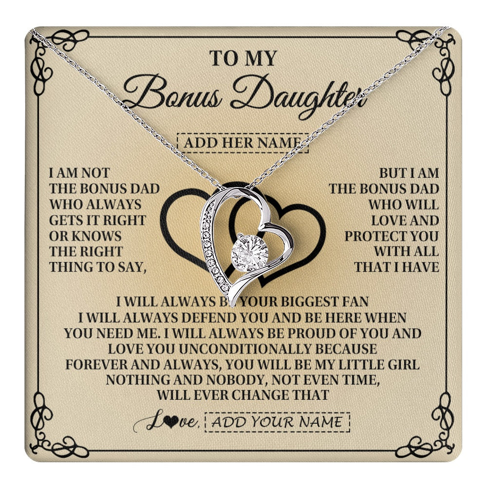 Forever Love Necklace 14K White Gold Finish | 1 | Personalized To My Bonus Daughter Gifts From Stepdad Bonus Daughter Birthday Gifts Jewelry Women Stepdaughter Pendant Necklace Christmas Gift Box Message Card | teecentury.myshopify