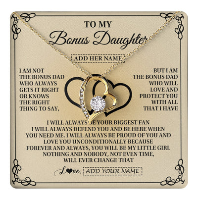 Forever Love Necklace 18K Yellow Gold Finish | 1 | Personalized To My Bonus Daughter Gifts From Stepdad Bonus Daughter Birthday Gifts Jewelry Women Stepdaughter Pendant Necklace Christmas Gift Box Message Card | teecentury.myshopify