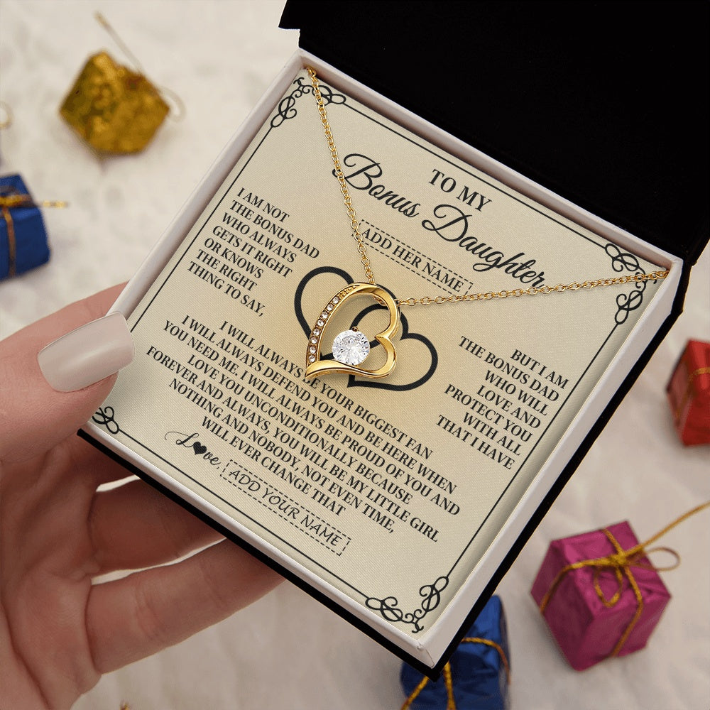 Forever Love Necklace 18K Yellow Gold Finish | 2 | Personalized To My Bonus Daughter Gifts From Stepdad Bonus Daughter Birthday Gifts Jewelry Women Stepdaughter Pendant Necklace Christmas Gift Box Message Card | teecentury.myshopify