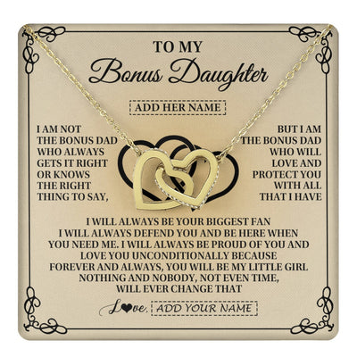 Interlocking Hearts Necklace 18K Yellow Gold Finish | 1 | Personalized To My Bonus Daughter Gifts From Stepdad Bonus Daughter Birthday Gifts Jewelry Women Stepdaughter Pendant Necklace Christmas Gift Box Message Card | teecentury.myshopify