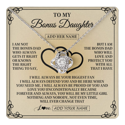 Love Knot Necklace 14K White Gold Finish | 1 | Personalized To My Bonus Daughter Gifts From Stepdad Bonus Daughter Birthday Gifts Jewelry Women Stepdaughter Pendant Necklace Christmas Gift Box Message Card | teecentury.myshopify