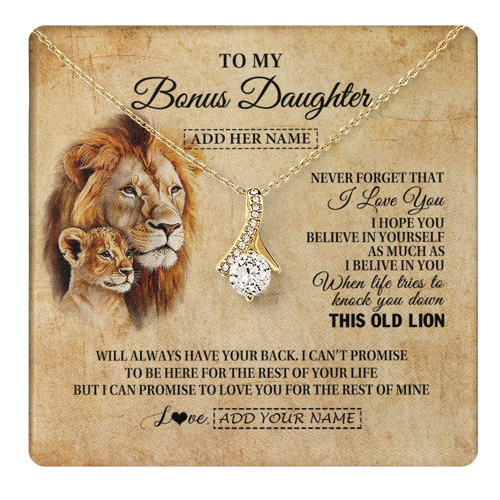 Alluring Beauty Necklace 18K Yellow Gold Finish | 1 | Personalized To My Bonus Daughter Gifts From Stepdad Lion Necklace I Love You Stepdaughter Birthday Gifts Graduation Christmas Custom Gift Box Message Card | teecentury.myshopify