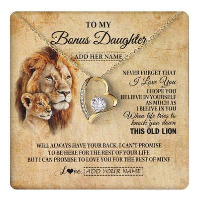 Forever Love Necklace 18K Yellow Gold Finish | 1 | Personalized To My Bonus Daughter Gifts From Stepdad Lion Necklace I Love You Stepdaughter Birthday Gifts Graduation Christmas Custom Gift Box Message Card | teecentury.myshopify