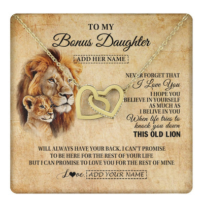 Interlocking Hearts Necklace 18K Yellow Gold Finish | 1 | Personalized To My Bonus Daughter Gifts From Stepdad Lion Necklace I Love You Stepdaughter Birthday Gifts Graduation Christmas Custom Gift Box Message Card | teecentury.myshopify