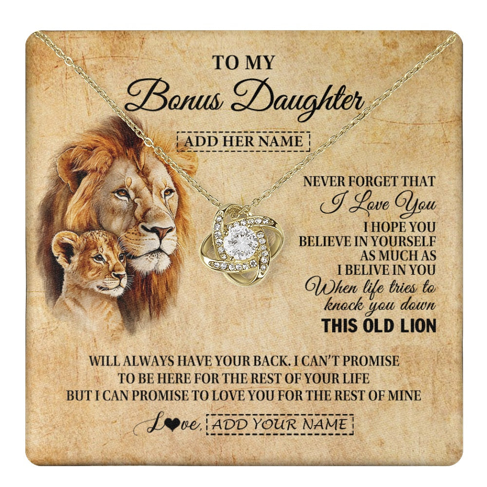 Love Knot Necklace 18K Yellow Gold Finish | 1 | Personalized To My Bonus Daughter Gifts From Stepdad Lion Necklace I Love You Stepdaughter Birthday Gifts Graduation Christmas Custom Gift Box Message Card | teecentury.myshopify