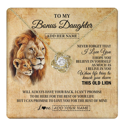 Love Knot Necklace 18K Yellow Gold Finish | 1 | Personalized To My Bonus Daughter Gifts From Stepdad Lion Necklace I Love You Stepdaughter Birthday Gifts Graduation Christmas Custom Gift Box Message Card | teecentury.myshopify