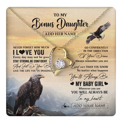 Forever Love Necklace 18K Yellow Gold Finish | 1 | Personalized To My Bonus Daughter Gifts From Stepdad Necklace Eagle Never Forget How Much I Love You Stepdaughter Birthday Christmas Gift Box Message Card | teecentury.myshopify